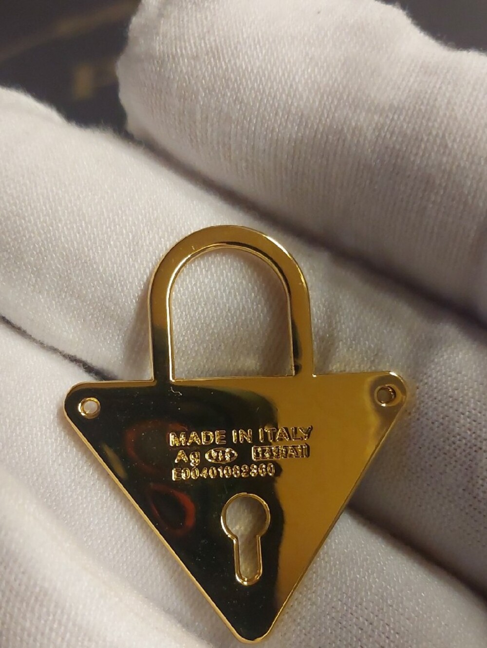Prada Gold & Black Triangle Lock Pendant - Designer Women’s Jewelry - Picture 2 of 2